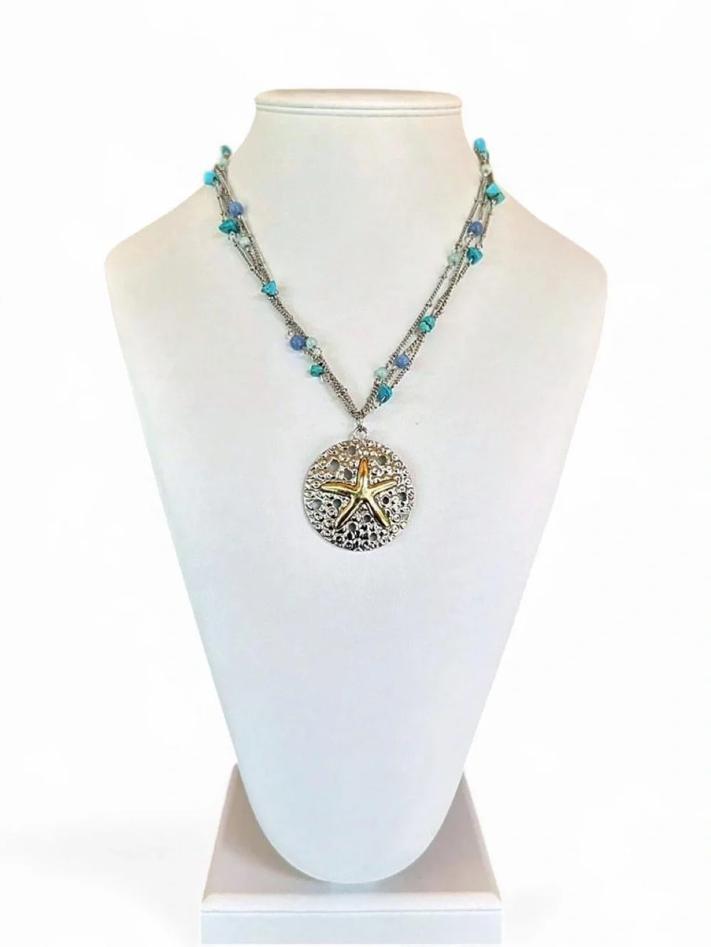 Y2K Beachy Sand Dollar & Starfish Layered Beaded Necklace 🌊